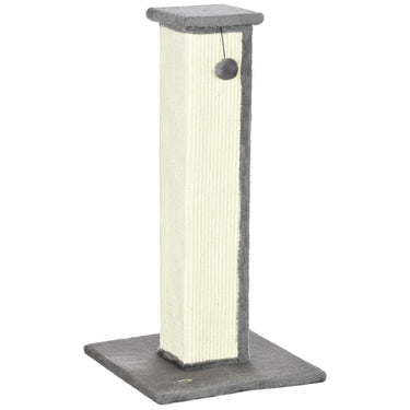PawHut 32" Tall Cat Scratching Post for Indoor Cats and Kittens, Sisal Cat Scratcher with Hanging Ball Soft Plush, Grey