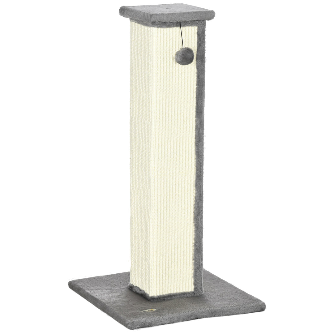 PawHut 32" Tall Cat Scratching Post for Indoor Cats and Kittens, Sisal Cat Scratcher with Hanging Ball Soft Plush, Grey