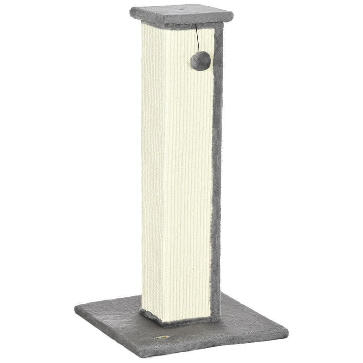 PawHut 32" Tall Cat Scratching Post for Indoor Cats and Kittens, Sisal Cat Scratcher with Hanging Ball Soft Plush, Grey