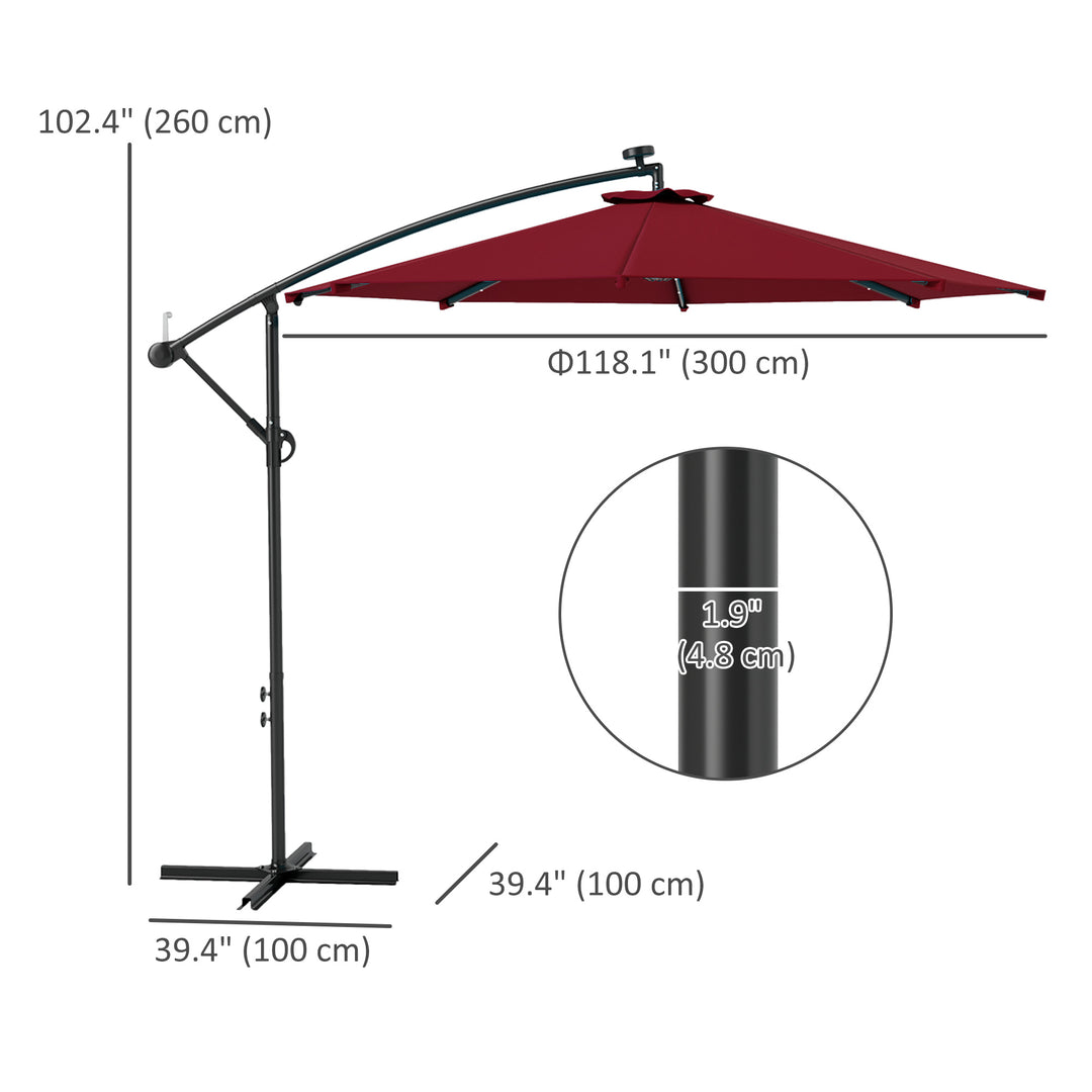 Outsunny 10ft Outdoor Cantilever Umbrella Banana Umbrella with Solar Lights and Adjustable Angle for Patio Backyard Turquoise