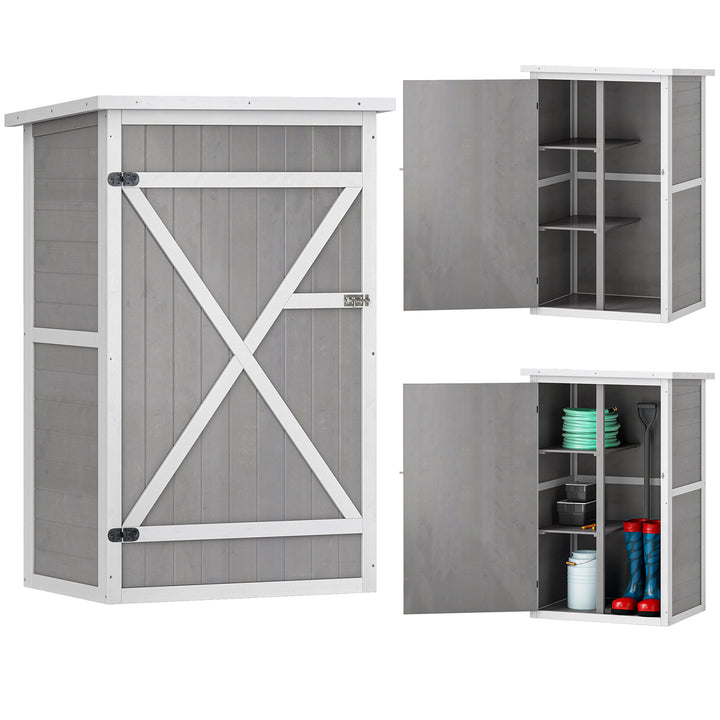 Outsunny 29.9"x21.7"x45.3" Garden Storage Shed with Asphalt Roof, Outdoor Storage Cabinet w/ Shelves, Grey