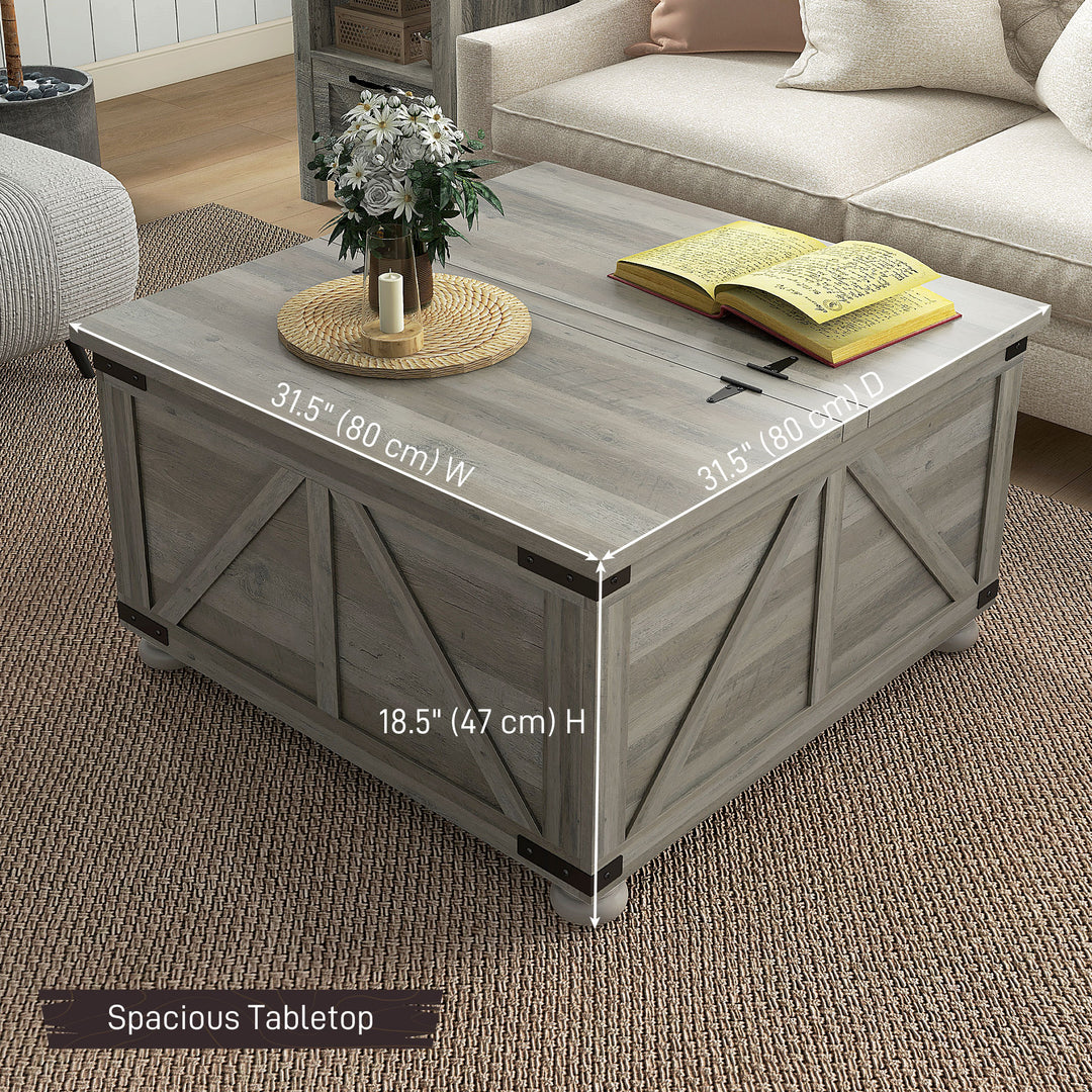 HOMCOM Farmhouse Coffee Table, Square Center Table with Flip-top Lids, Hidden Storage Compartment and Wooden Legs, Oak