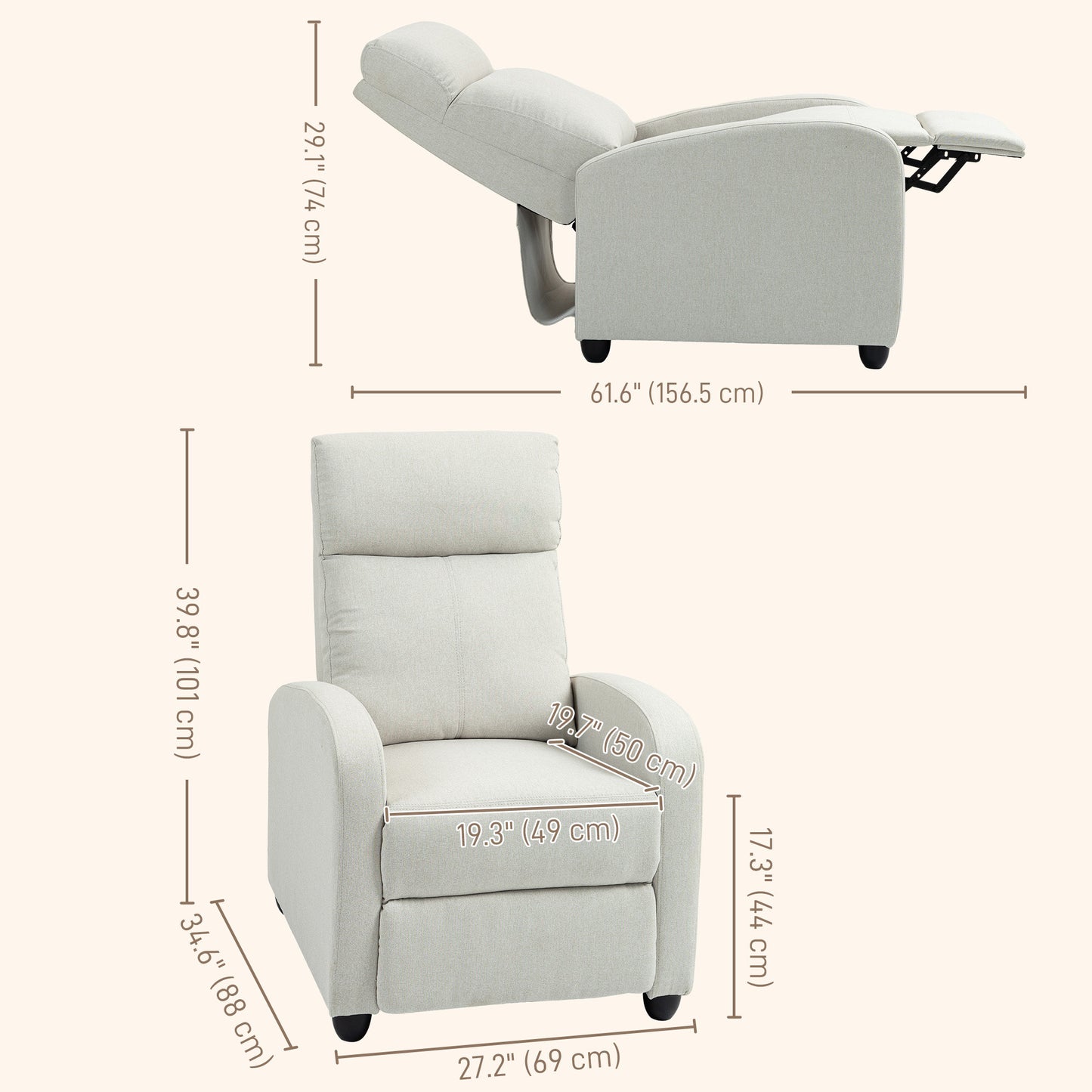 HOMCOM Fabric Recliner Chair Manual Home Theater Seating Single Reclining Sofa Chair with Padded Seat for Living Room, Dark Grey