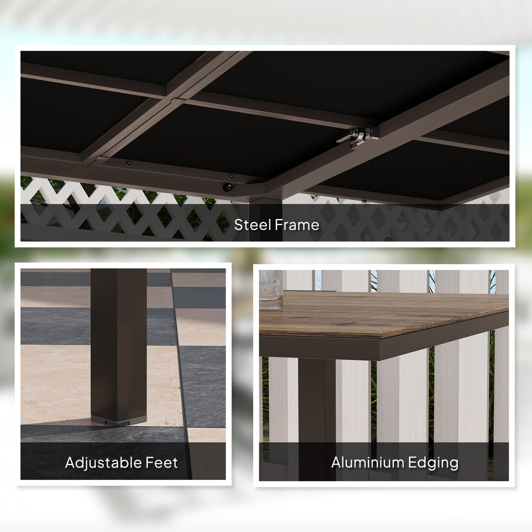 Outsunny 63"-94.5" Extendable Patio Dining Table for 6-8 Person, Outdoor Dining Table with Aluminium Edging, Steel Frame, Brown