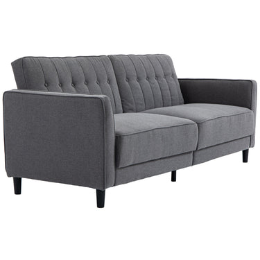HOMCOM Convertible Bed with Couch, Button Tufted Fabric Sofa Bed with Adjustable Back for Living Room, Charcoal Grey