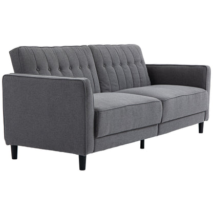 HOMCOM Convertible Bed with Couch, Button Tufted Fabric Sofa Bed with Adjustable Back for Living Room, Charcoal Grey