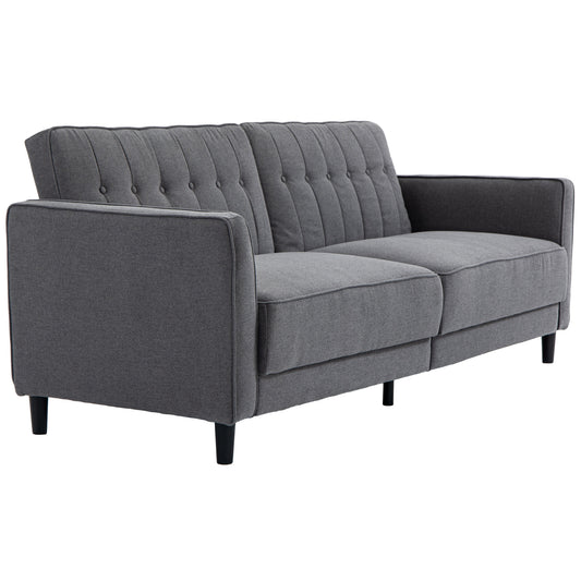 HOMCOM Convertible Bed with Couch, Button Tufted Fabric Sofa Bed with Adjustable Back for Living Room, Charcoal Grey