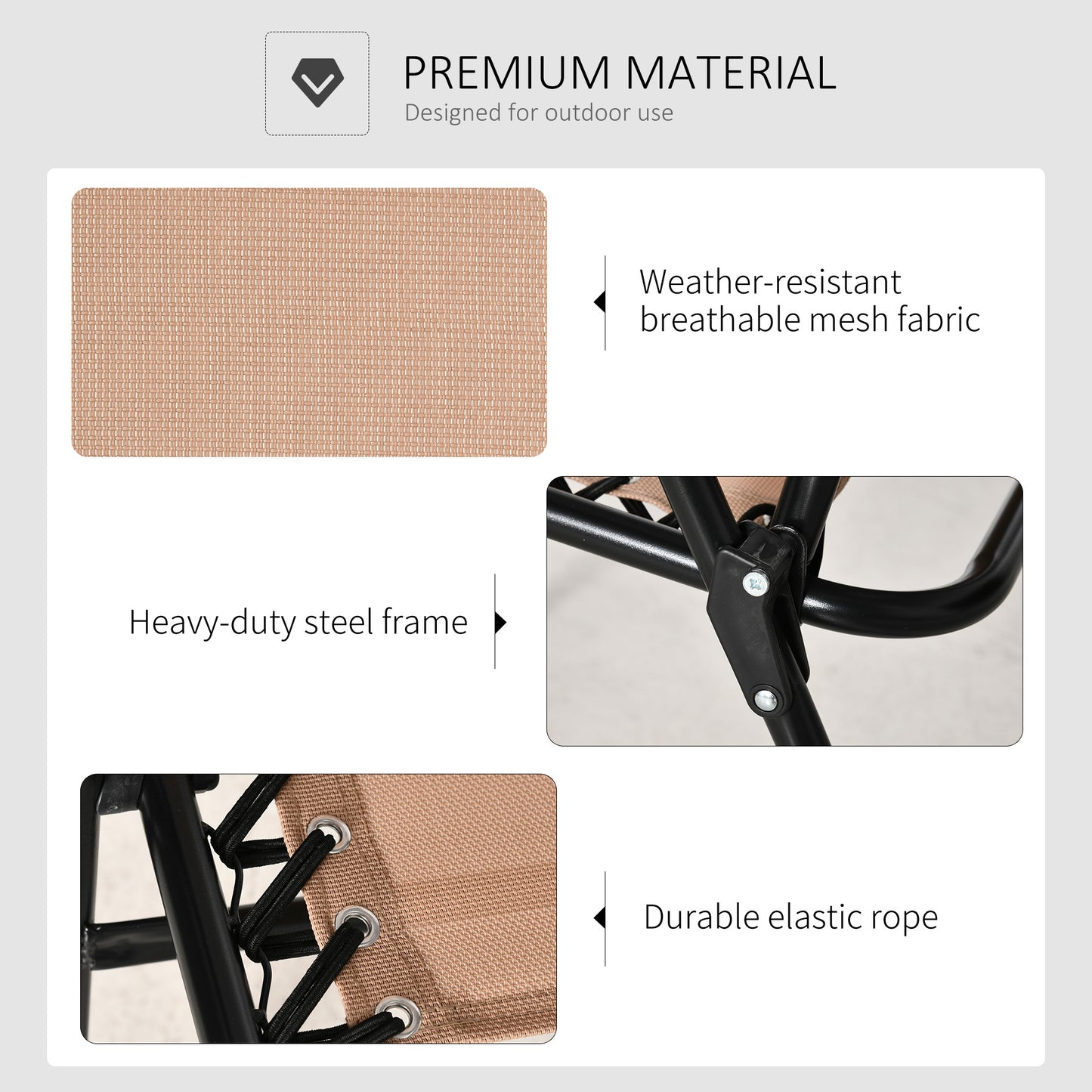 Outsunny Outdoor Folding Chair, Bungee Sling Foldable Patio Dining Chair with Armrests, Folding Lawn Chair for Camping, Garden, Pool, Beach, Backyard, Beige