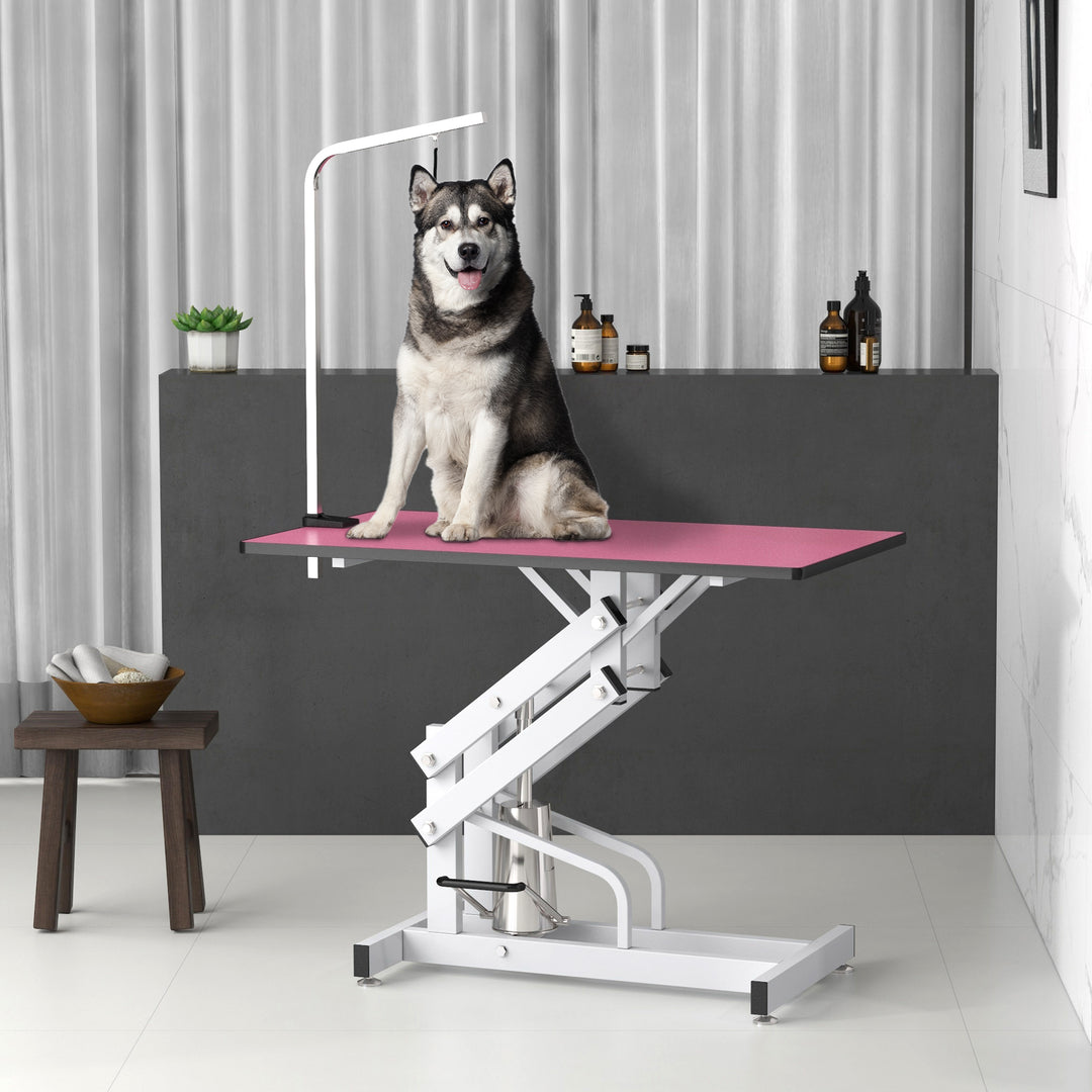 PawHut Pet Grooming Table, Height Adjustable Dog Grooming Table with Arm, Noose and Non-Slip Grooming Table, Black