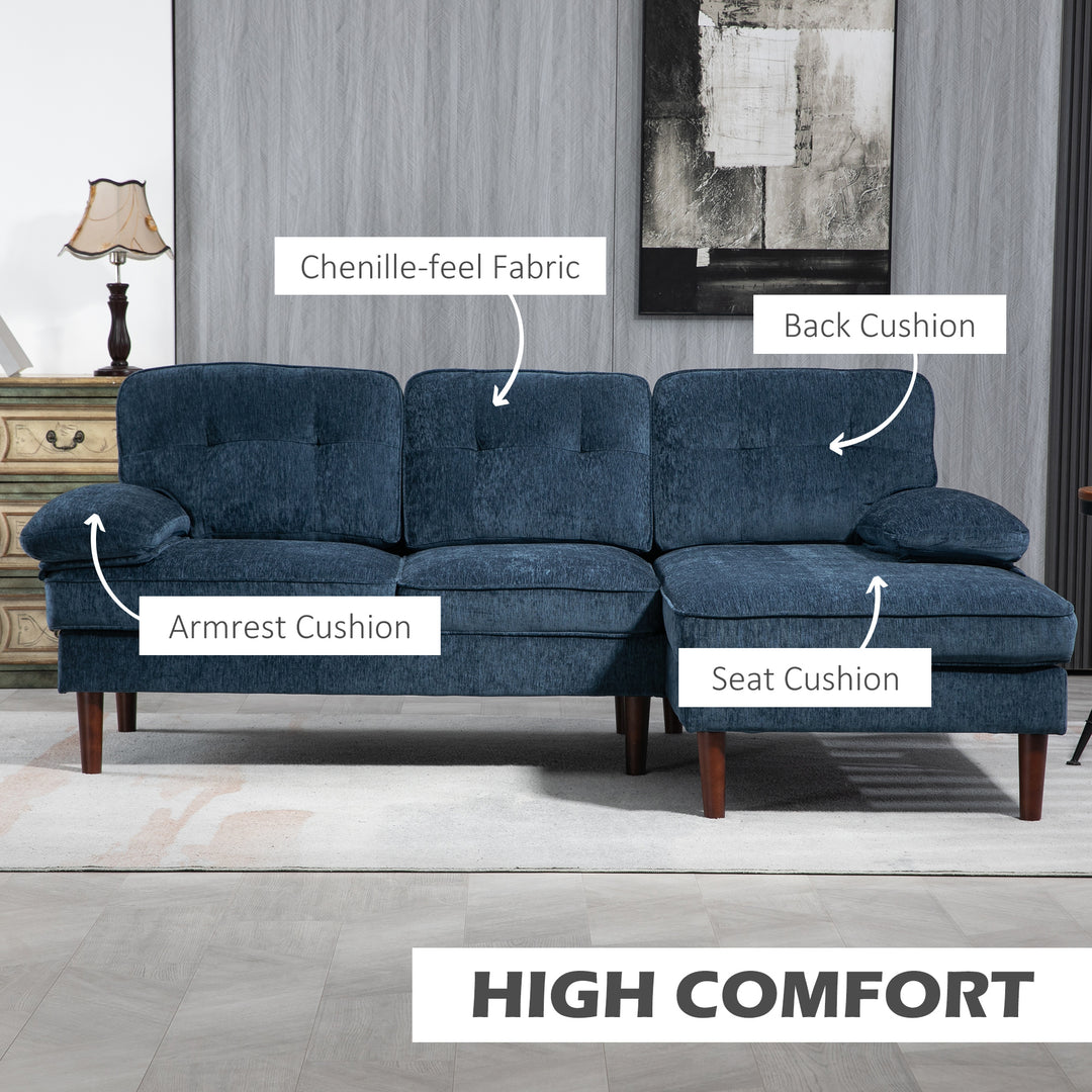 HOMCOM Modern Corner Couch with Right Chaise Lounge, Tufted 3-Seater Sofa with Wooden Legs for Living Room, Navy Blue