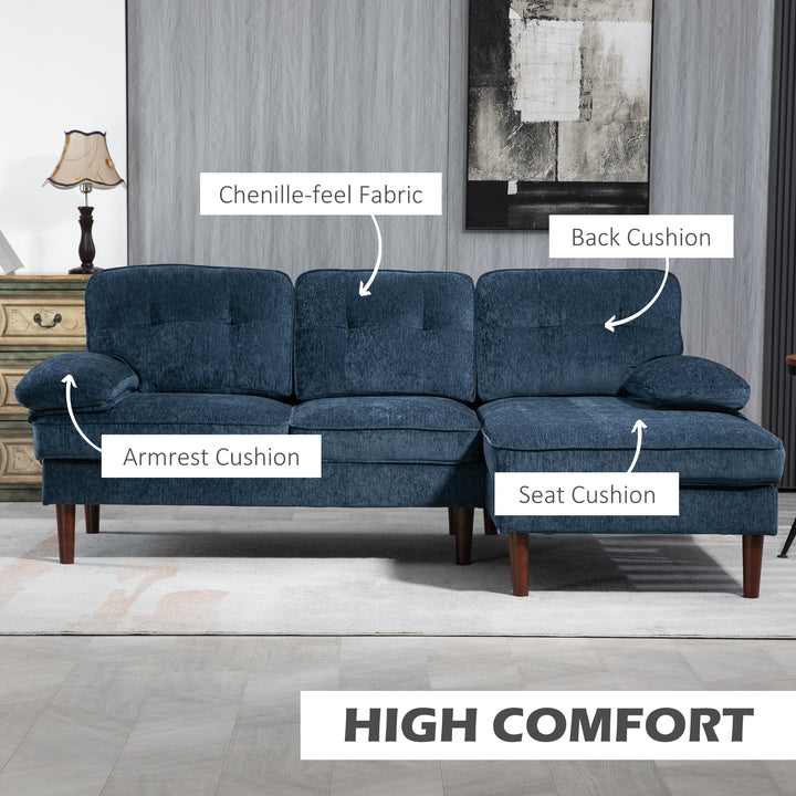 HOMCOM Modern Corner Couch with Right Chaise Lounge, Tufted 3-Seater Sofa with Wooden Legs for Living Room, Navy Blue