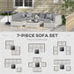 Outsunny 7pcs Garden Wicker Sectional Set w/ Tea Table Patio Rattan Lounge Sofa with Cushion for Outdoor Deck Orange