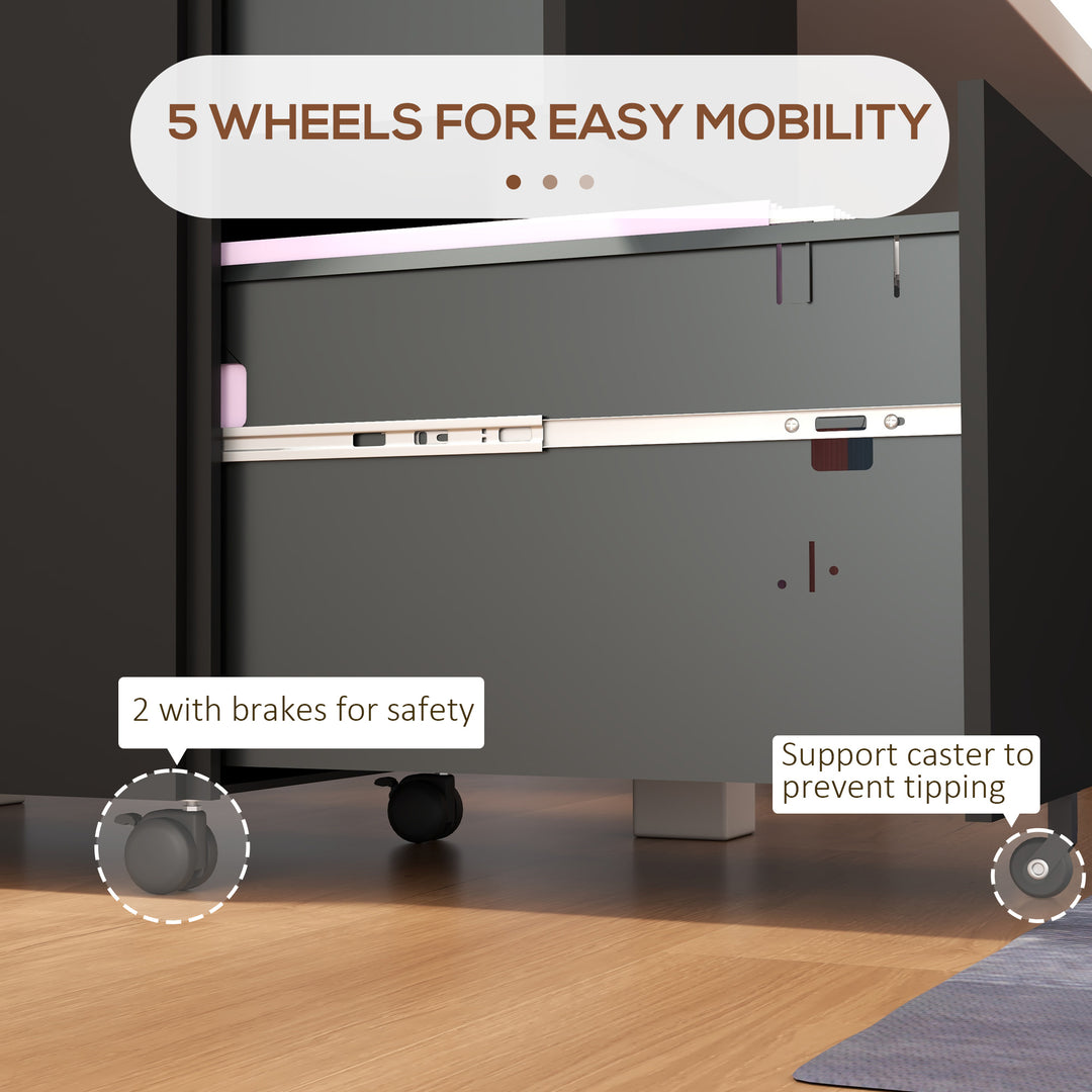 Vinsetto Vertical Steel Filing Cabinet on Wheels, 2-Drawer Lockable File Cabinet with Adjustable Hanging Bar for A4, Legal and Letter Size, White