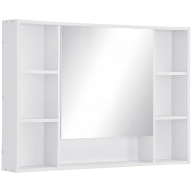 kleankin Wall Mounted Medicine Cabinet, 39.25"W x 27.5"H Bathroom Mirror Cabinet with Single Mirrored Door, Shelves and Storage Cupboard, White