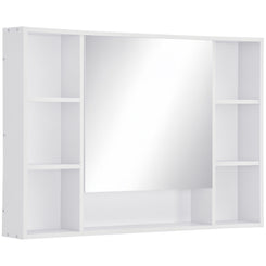 kleankin Wall Mounted Medicine Cabinet, 39.25"W x 27.5"H Bathroom Mirror Cabinet with Single Mirrored Door, Shelves and Storage Cupboard, White