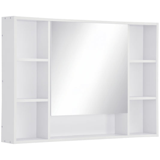 kleankin Wall Mounted Medicine Cabinet, 39.25"W x 27.5"H Bathroom Mirror Cabinet with Single Mirrored Door, Shelves and Storage Cupboard, White