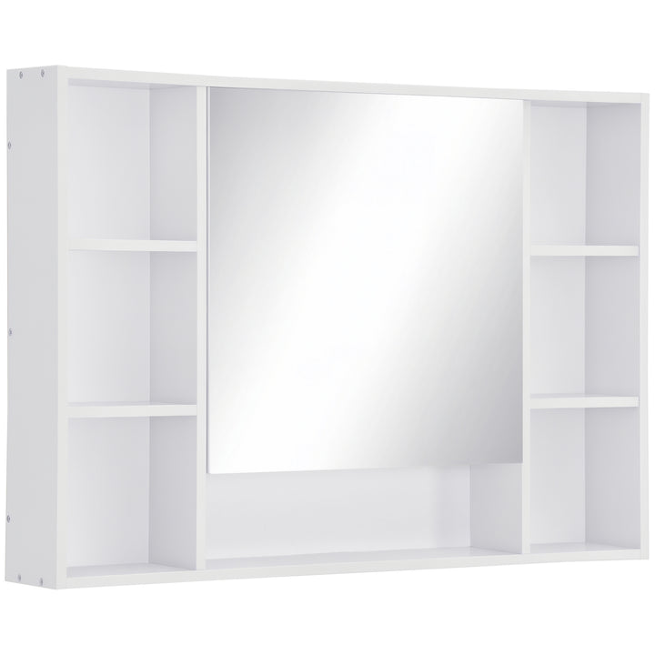 kleankin Wall Mounted Medicine Cabinet, 39.25"W x 27.5"H Bathroom Mirror Cabinet with Single Mirrored Door, Shelves and Storage Cupboard, White