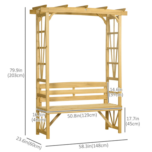 Outsunny Patio Wooden Bench, Outdoor Bench for Vines/Climbing Plants, Light Brown
