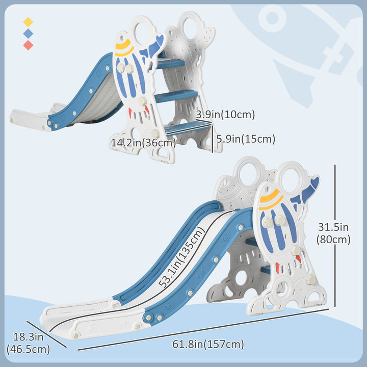 Qaba Toddler Slide Indoor for Kids 1.5-3 Years Old, Space Theme Climber Slide Playset, Blue