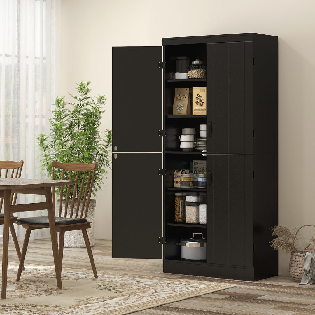 HOMCOM 70" 4-Door Storage Cabinet, Freestanding Pantry Cabinet with Adjustable Shelves for Living Room, Natural