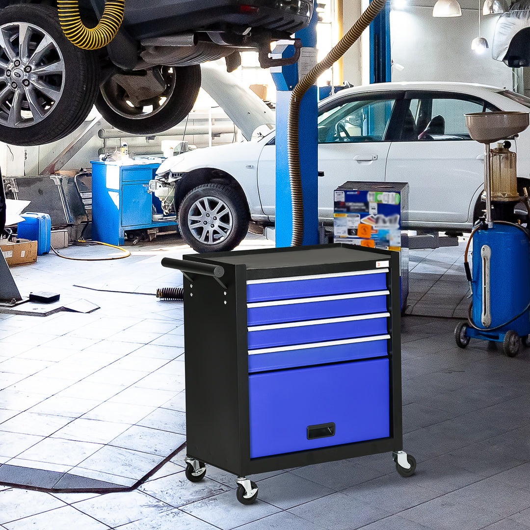 DURHAND 4-Drawer Tool Chest with 4 Wheels, Rolling Tool Box and Storage Cabinet, Portable Tool Organizer for Garage, Red