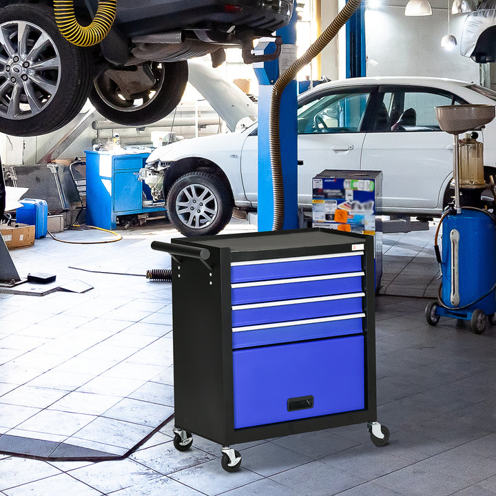 DURHAND 4-Drawer Tool Chest with 4 Wheels, Rolling Tool Box and Storage Cabinet, Portable Tool Organizer for Garage, Red