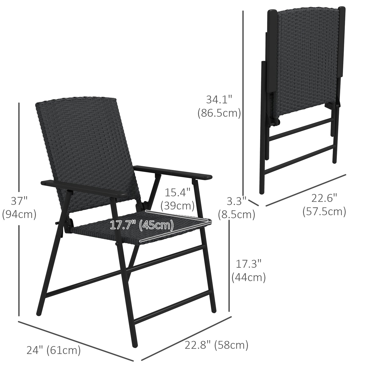 Outsunny Outdoor Wicker Dining Chair Set of 4, Rattan Foldable Chair with Steel Frame for Garden, Backyard, Porch, Brown