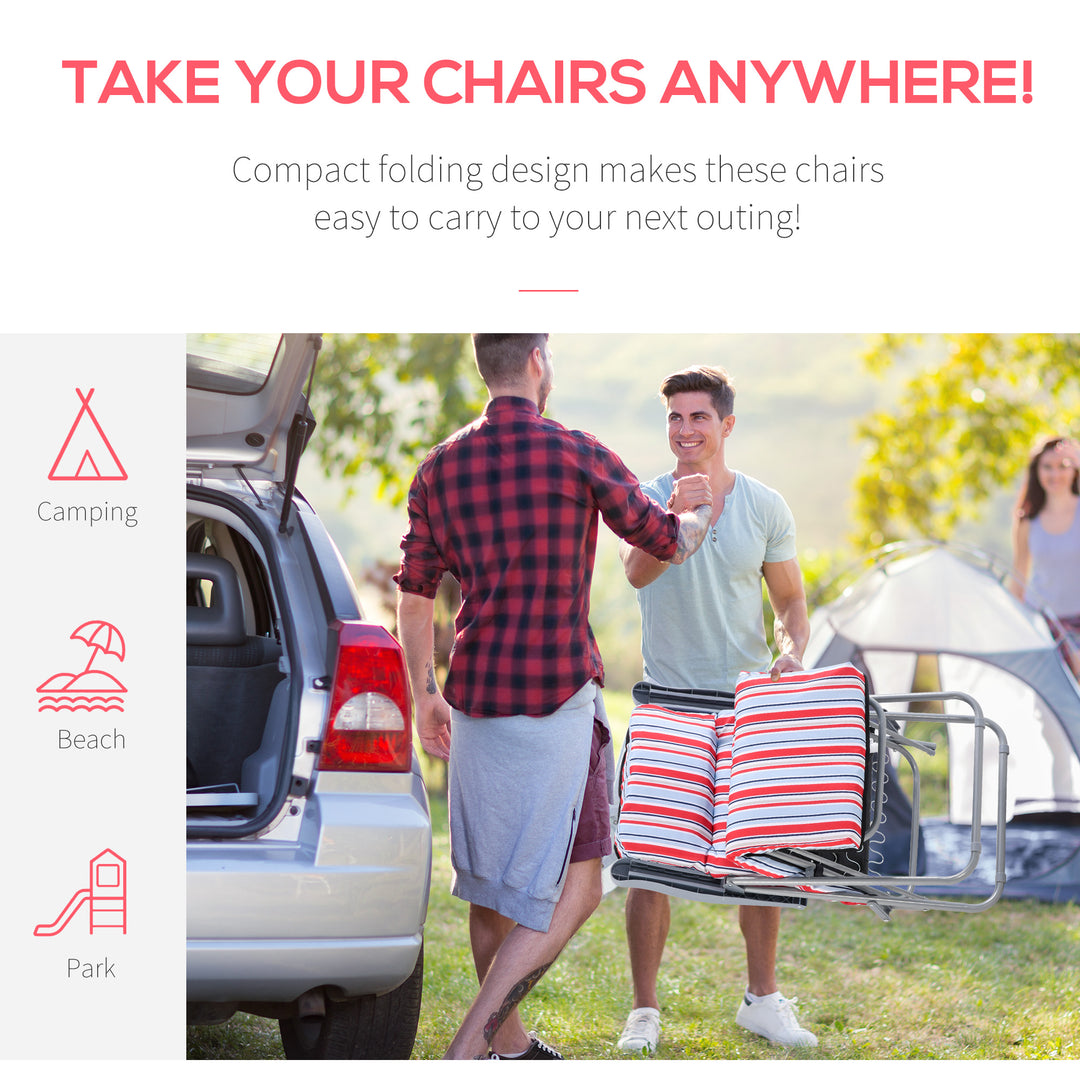 Outsunny Set of 2 Garden Sun Lounger, Outdoor Reclining Seat Cushioned Seat, Foldable Adjustable Recliner, Grey and Blue