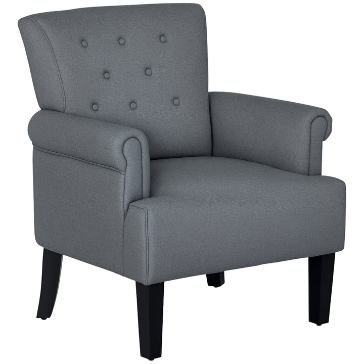 HOMCOM Armchair, Fabric Accent Chair, Modern Living Room Chair with Wood Legs and Rolled Arms for Bedroom, Grey