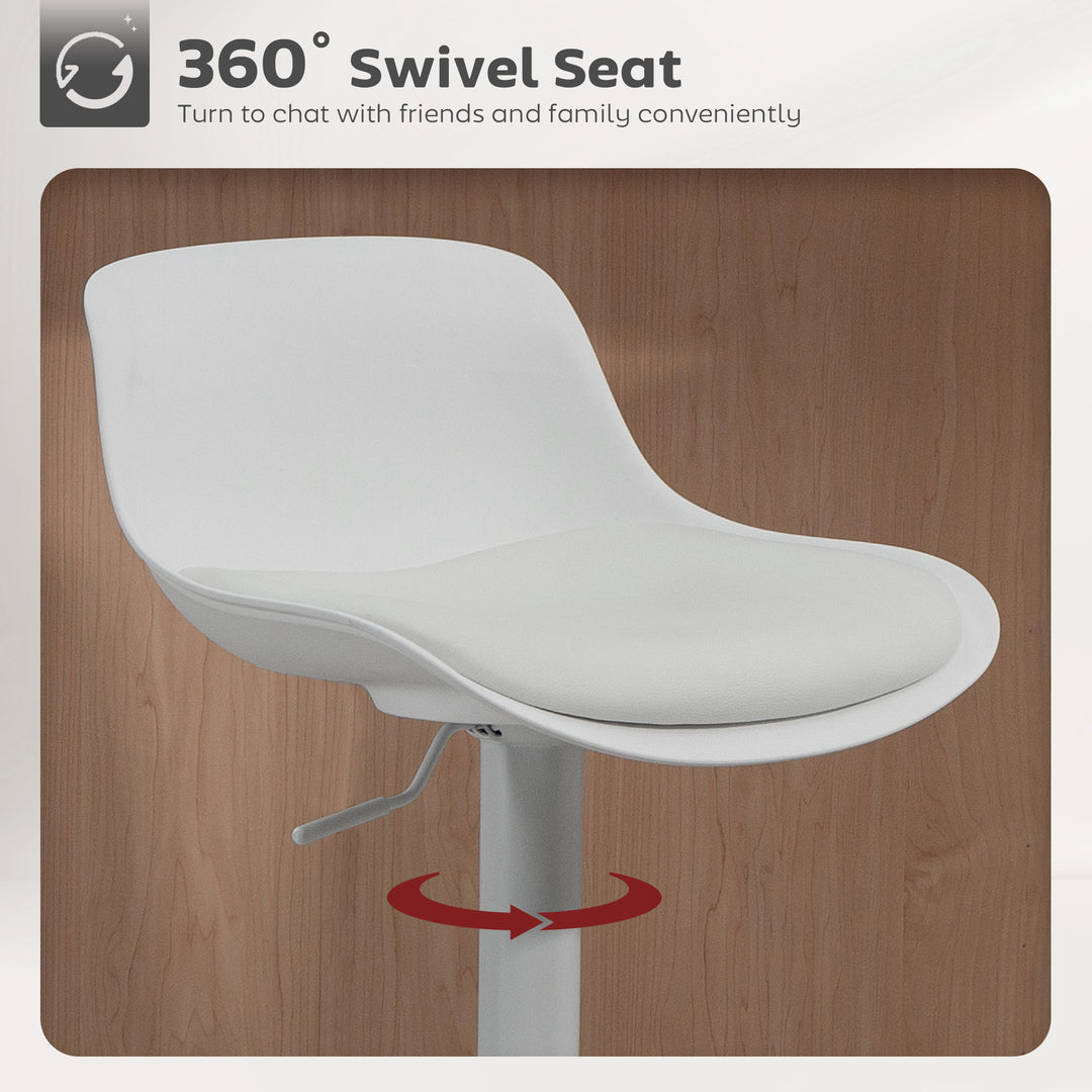 HOMCOM Counter Height Bar Stools Set of 2, Streamlined Bar Chairs with Adjustable Height and Swivel PU Leather Seat, Black