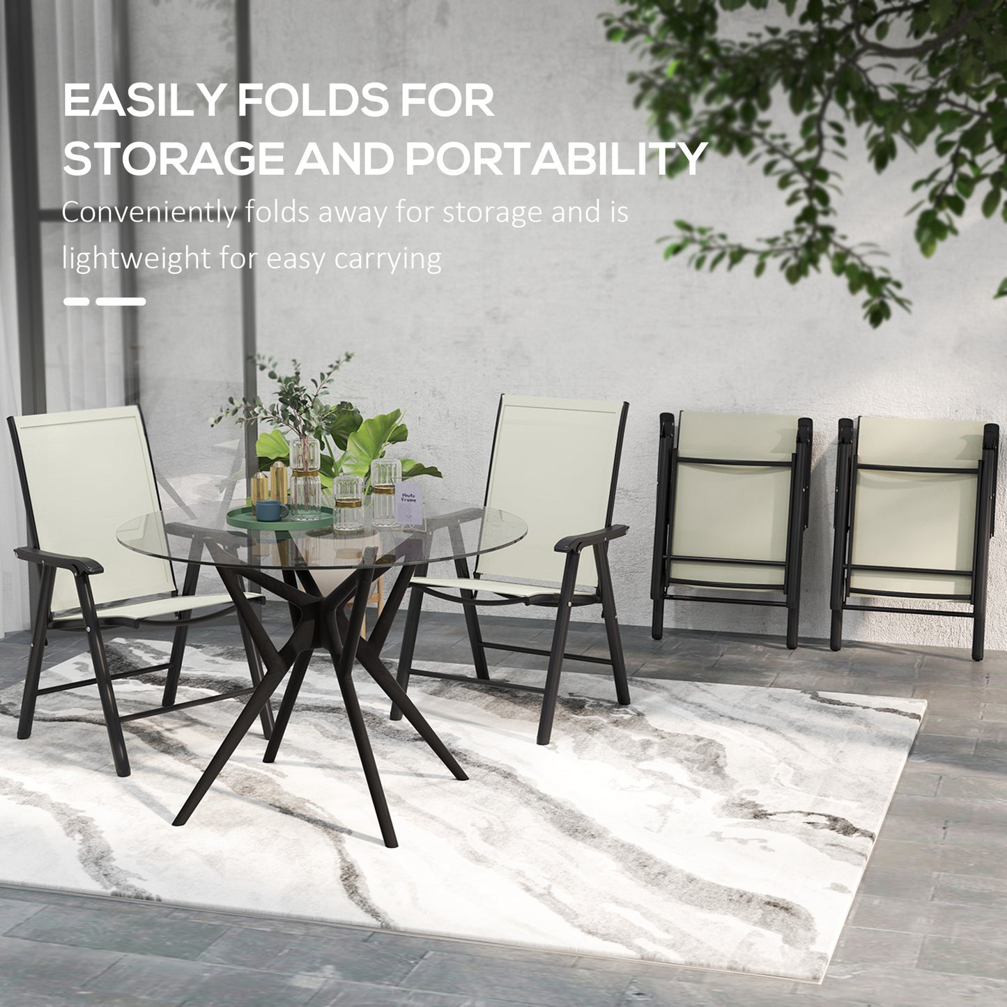 Outsunny 4-Piece Folding Chair Set for Relaxing on Patio Balcony Garden, Comfortable Outdoor Furniture with Armrests, Brown