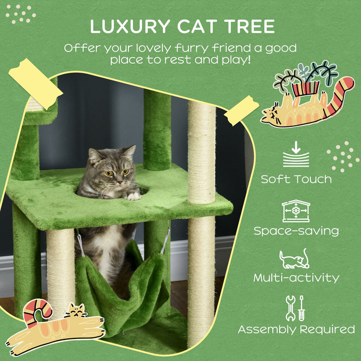 PawHut 56" Cat Tree for Large Cats Adult with Hammock, Cat Tower with Scratching Post, Platforms, Play Ball and Anti-tipping Device, for Indoor Cats, Green