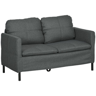HOMCOM 53" 2 Seat Sofa, Upholstered Two Seater Couch with Sturdy Steel Legs for Bedroom, Living Room, Dark Grey