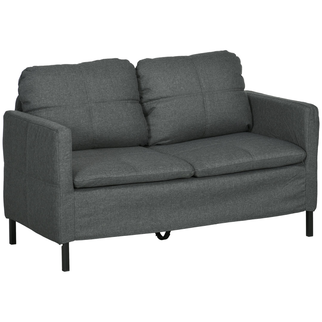 HOMCOM 53" 2 Seat Sofa, Upholstered Two Seater Couch with Sturdy Steel Legs for Bedroom, Living Room, Dark Grey