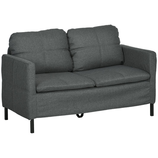 HOMCOM 53" 2 Seat Sofa, Upholstered Two Seater Couch with Sturdy Steel Legs for Bedroom, Living Room, Dark Grey