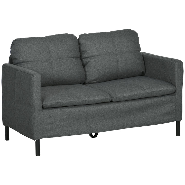 HOMCOM 53" 2 Seat Sofa, Upholstered Two Seater Couch with Sturdy Steel Legs for Bedroom, Living Room, Dark Grey