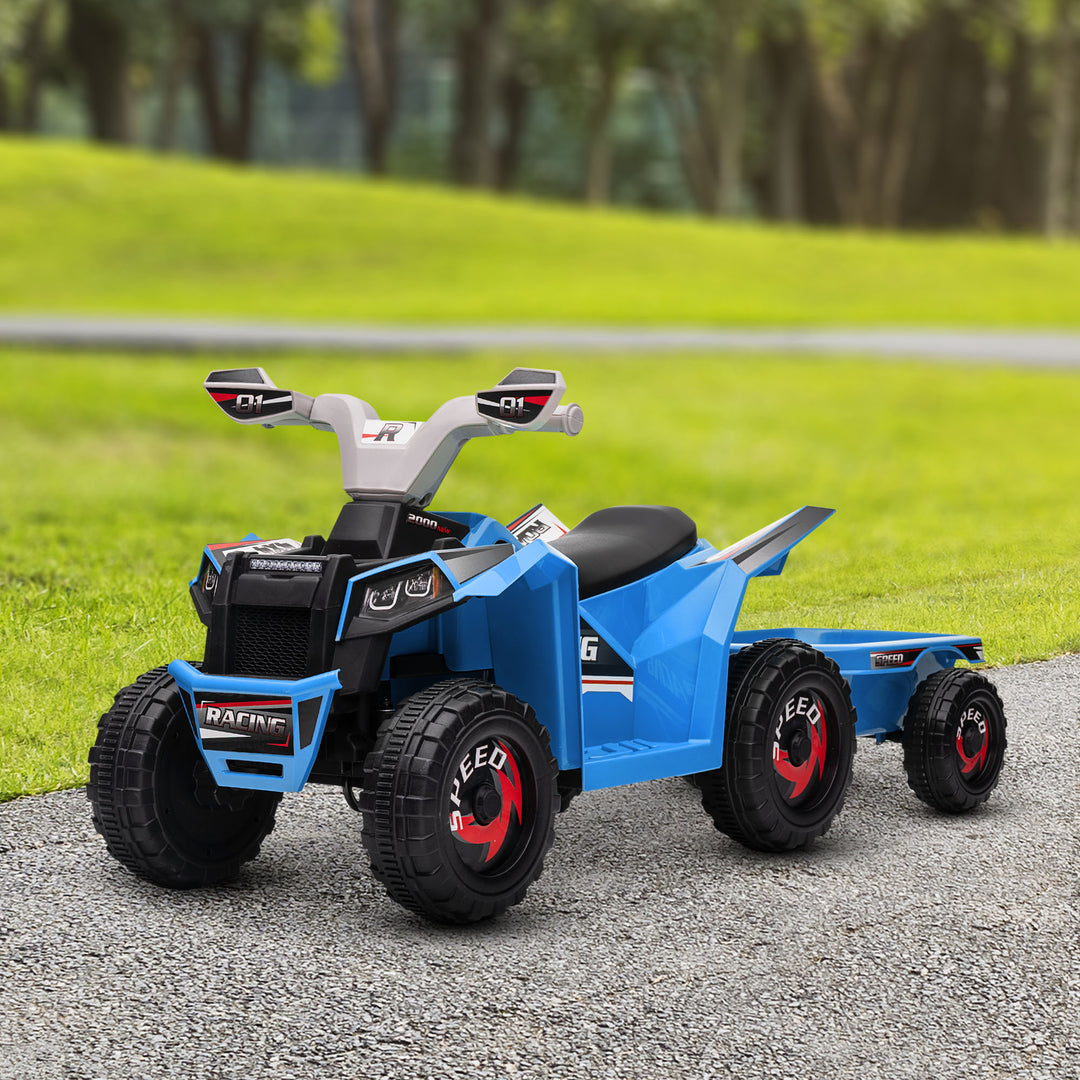 Aosom 6V Kids ATV Quad, Battery Powered Electric Vehicle for Kids with Back Trailer, Wear-resistant Wheels, for Boys and Girls - Blue