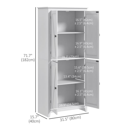 HOMCOM 72" Freestanding Storage Cabinet, Kitchen Pantry Cabinet with Doors and Shelves for Dining Room, White