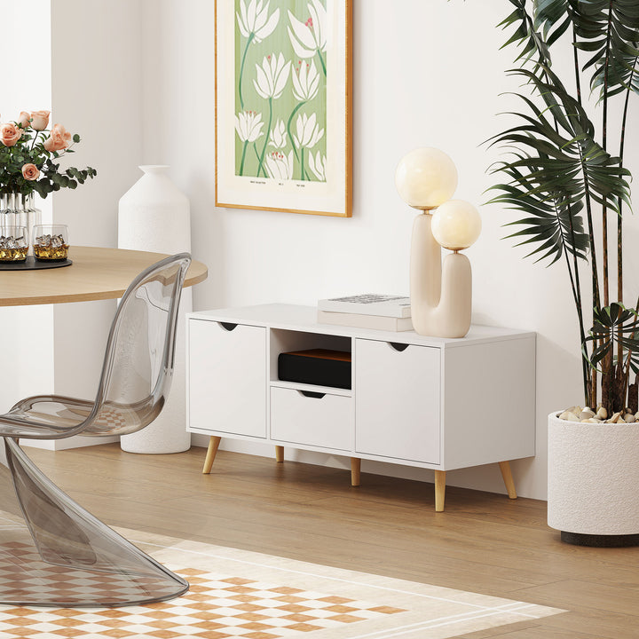 HOMCOM TV Stand with Storage for up to 50" TV, Modern TV Table with Open Shelf, Drawer and 2 Cabinets, White