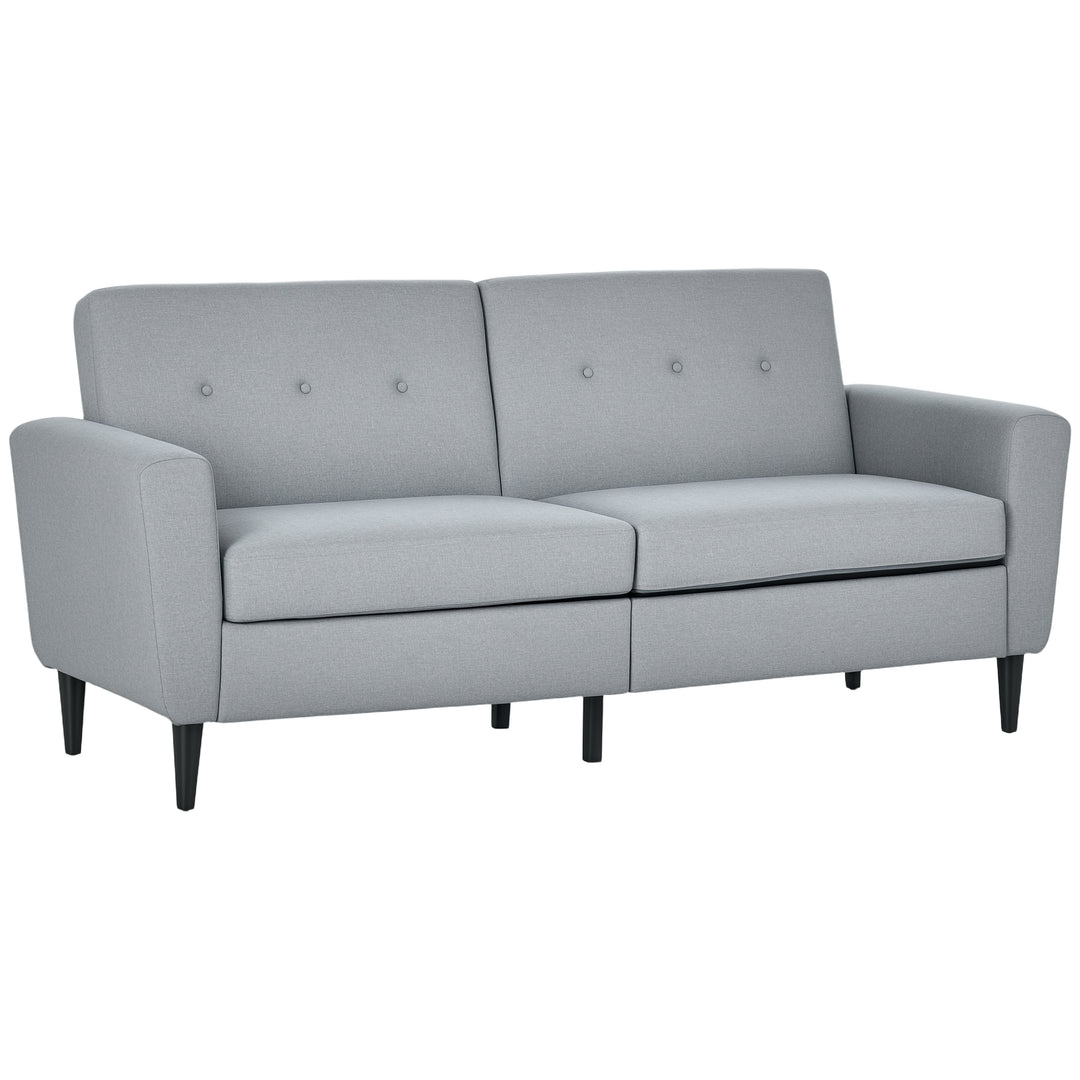 HOMCOM 3 Seater Sofa, Upholstered Couch for Bedroom, Modern Sofa Settee with Padded Cushion, Button Tufting and Wood Legs for Living Room, Grey