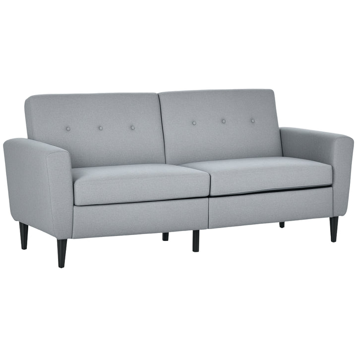 HOMCOM 3 Seater Sofa, Upholstered Couch for Bedroom, Modern Sofa Settee with Padded Cushion, Button Tufting and Wood Legs for Living Room, Grey