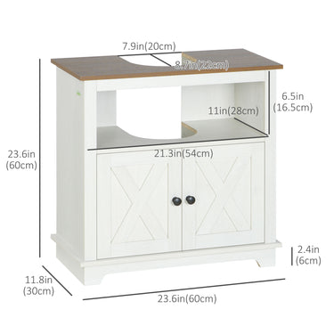 kleankin Farmhouse Bathroom Sink Cabinet, Pedestal Sink Storage Cabinet with Double Doors and Shelves, White
