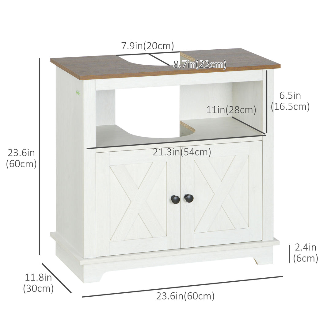 kleankin Farmhouse Bathroom Sink Cabinet, Pedestal Sink Storage Cabinet with Double Doors and Shelves, White