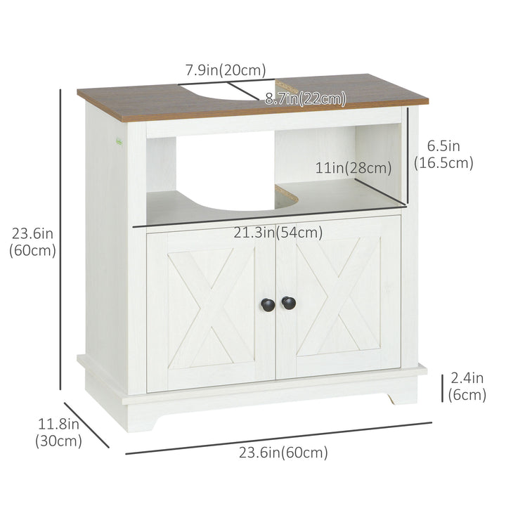 kleankin Farmhouse Bathroom Sink Cabinet, Pedestal Sink Storage Cabinet with Double Doors and Shelves, White