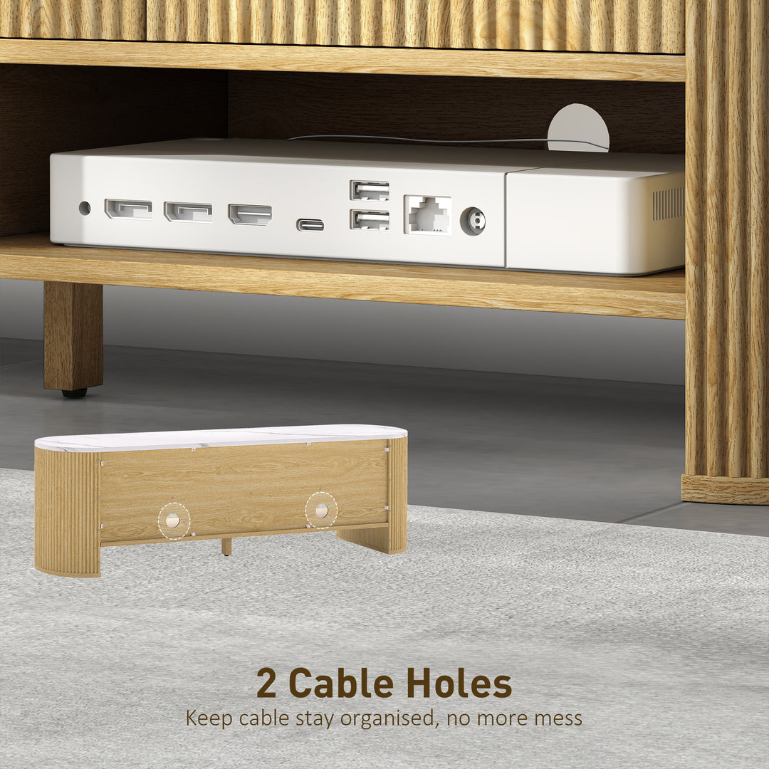 HOMCOM TV Stand, Modern TV Table with Marble-Effect Top, 3 Drawers and 2 Open Shelves for 32-65 Inch Television, Natural