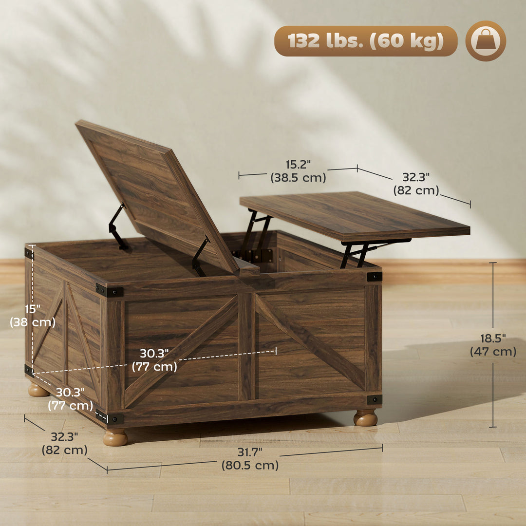 HOMCOM Coffee Table with Lift Top, 32" Farmhouse Center Table with Hidden Compartment for Living Room, Antique White