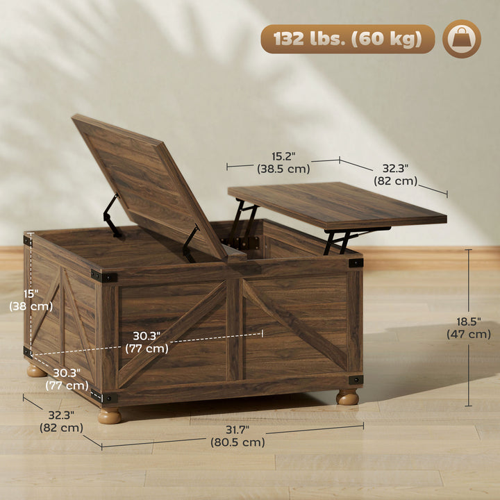 HOMCOM Coffee Table with Lift Top, 32" Farmhouse Center Table with Hidden Compartment for Living Room, Antique White