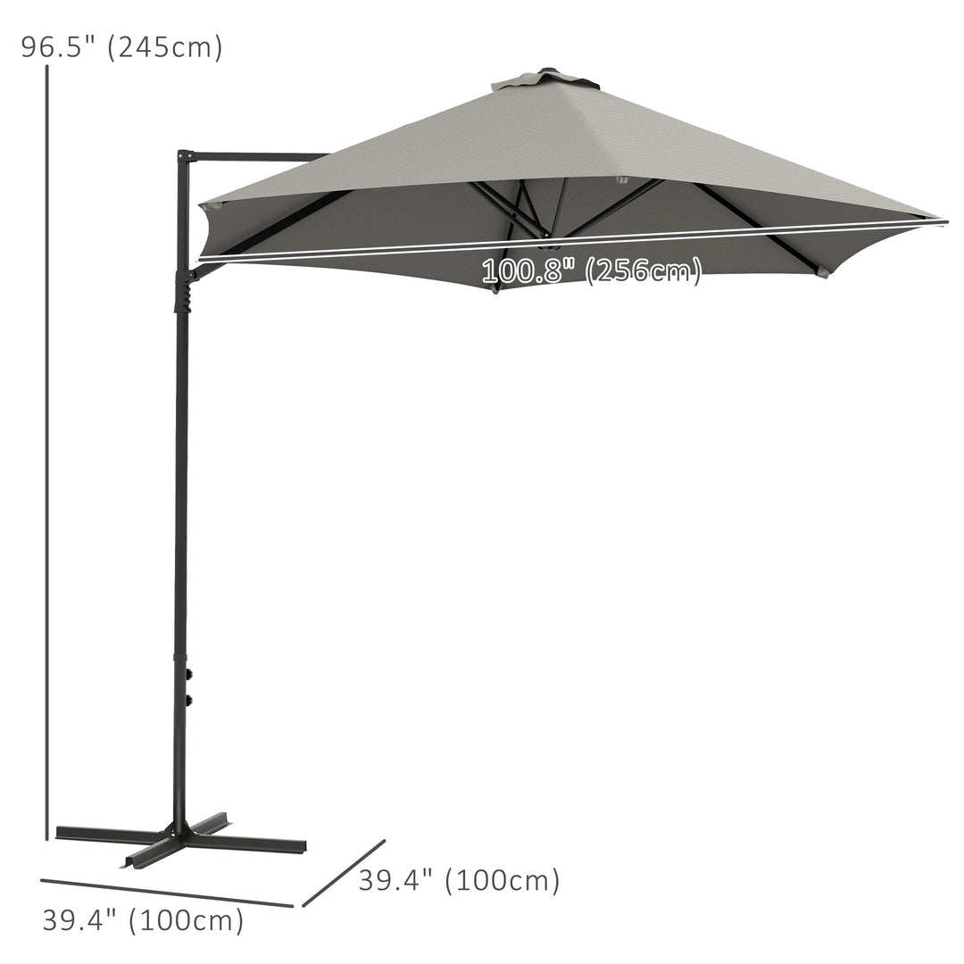 Outsunny 8.5FT Outdoor Cantilever Roma Parasol with 360° Rotation and Cross Base, Offset Patio Umbrella for Garden, Dark Grey