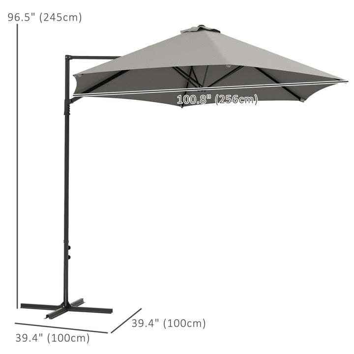 Outsunny 8.5FT Outdoor Cantilever Roma Parasol with 360° Rotation and Cross Base, Offset Patio Umbrella for Garden, Dark Grey