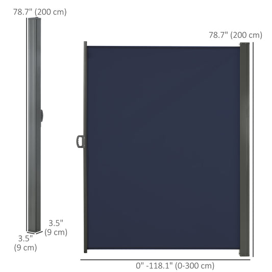 Outsunny 118" x 79"  Outdoor Folding Privacy Screen Retractable Side Awning Patio with Resistance to UV Rays and Wind Dark Blue